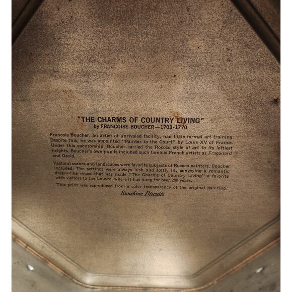 Victorian Octagonal Sunshine Biscuit Tin 2 Sided Francoise Boucher Paintings - Picture 6 of 10